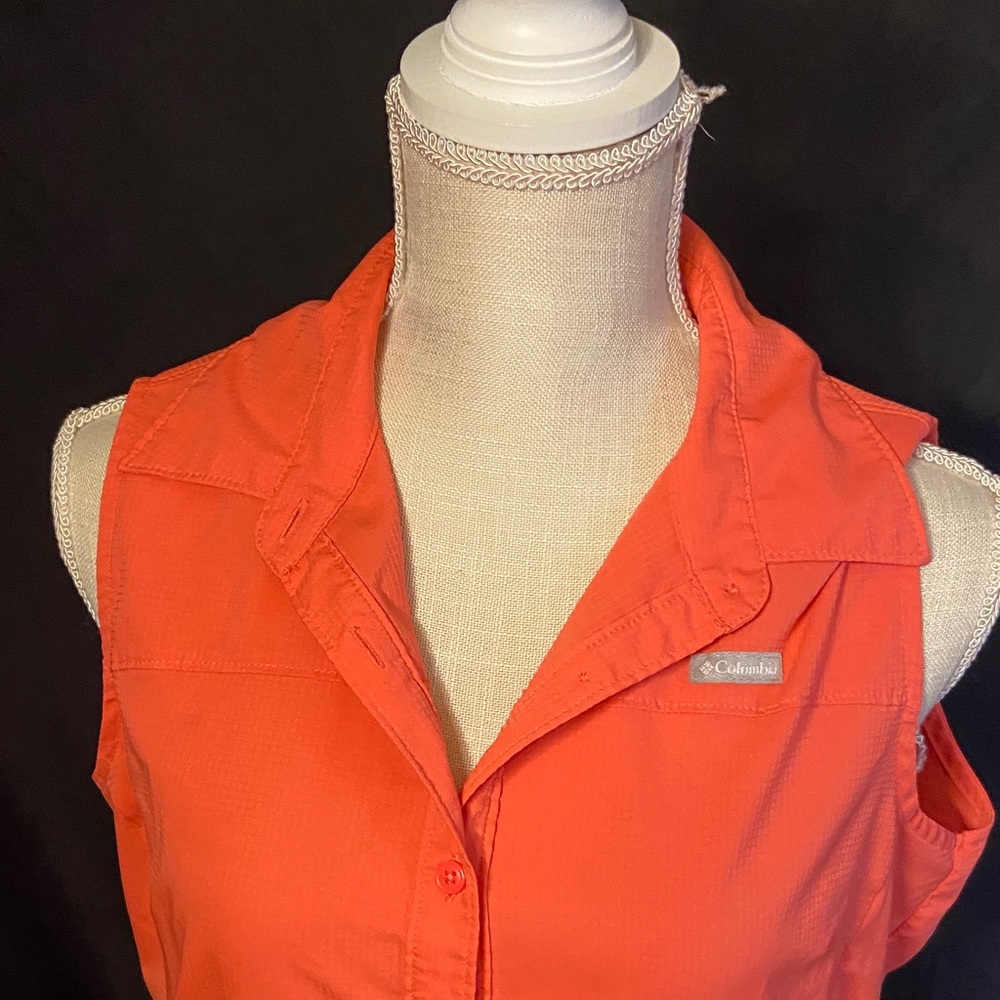 Columbia Women's Sleeveless Button-Down Shirt - Bright Orange - Picture 4 of 7